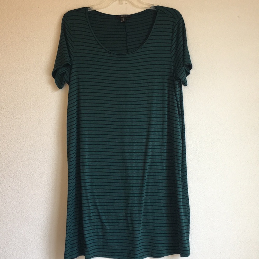 Short sleeve green and black striped dress